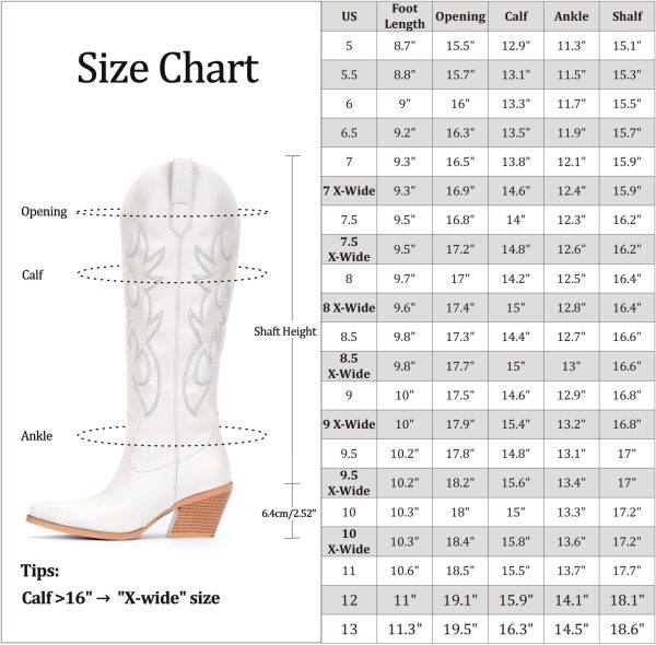 Western Cowboy Boots for Women - Knee High Wide Calf Cowgirl Boots with Classic Embroidered, Slip On Pointed Toe Chunky Heel Fashion Retro Classic Pull On Tall Boot for Girls Ladies Fall Winter - Image 6