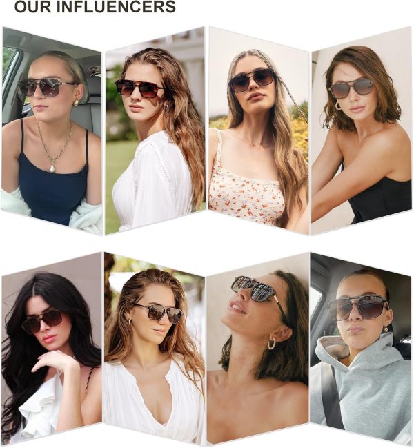 Retro Aviator Sunglasses for Women Men,Trendy Rectangle Womens Mens Shades Sun Glasses SJ2202 - Image 2