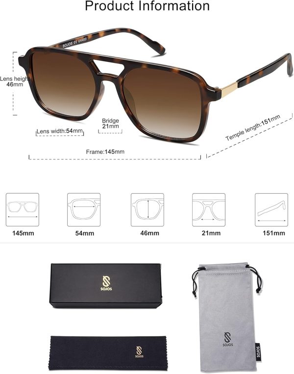 Retro Aviator Sunglasses for Women Men,Trendy Rectangle Womens Mens Shades Sun Glasses SJ2202 - Image 5